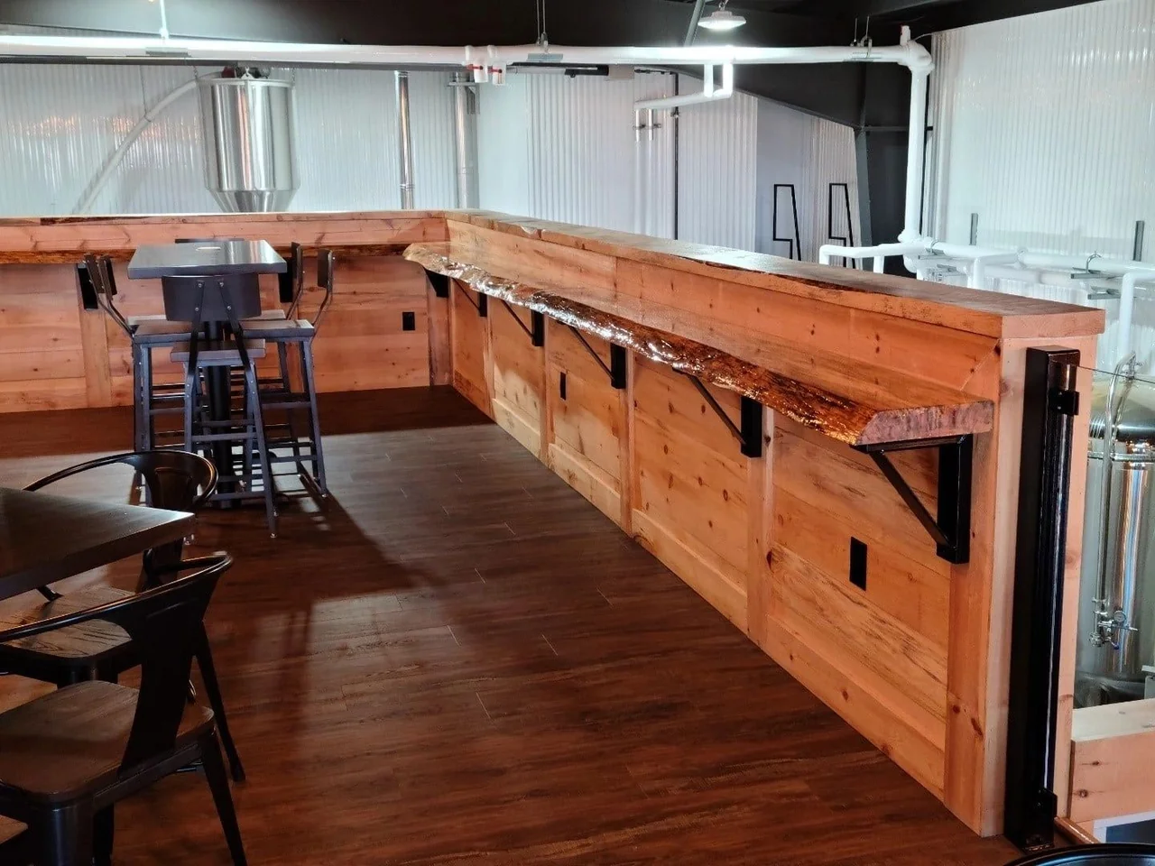 Custom wood bar counter and seating